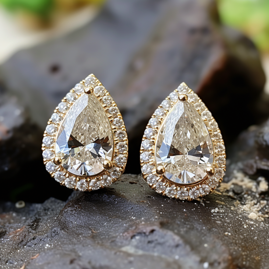 Andear 1ct Pear Halo Lab Diamond Earring - Fiona Diamonds - Fiona Diamonds