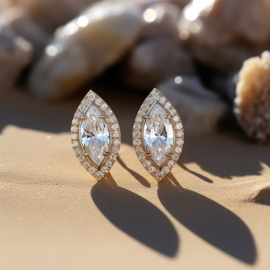 Acesi 3ct Marquise Halo Lab Diamond Earring - Fiona Diamonds - Fiona Diamonds