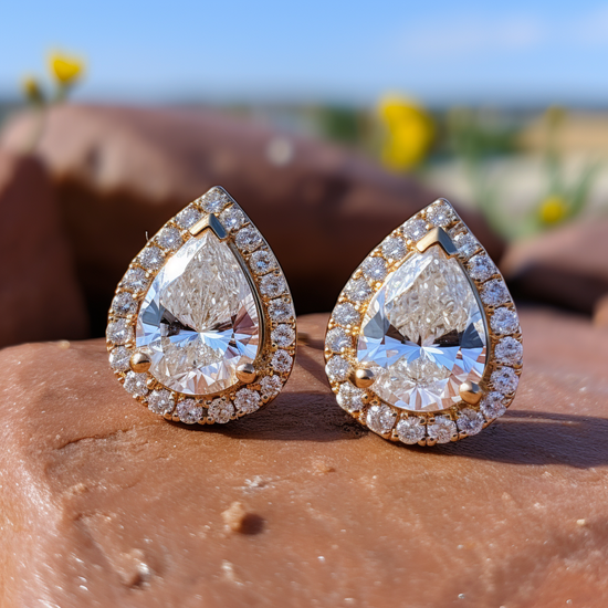 Dang 2.5ct Pear Halo Lab Diamond Earring - Fiona Diamonds - Fiona Diamonds