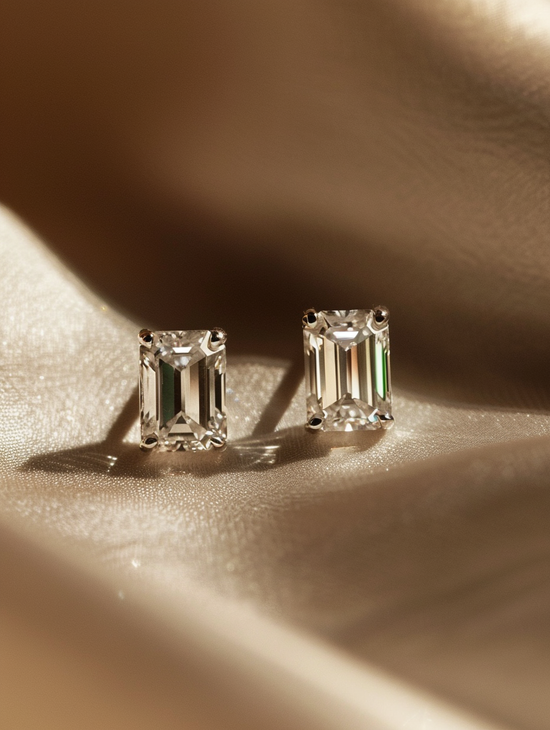 Seraphic 0.5ct Emerald Solitaire Lab Diamond Earrings - Fiona Diamonds - Fiona Diamonds