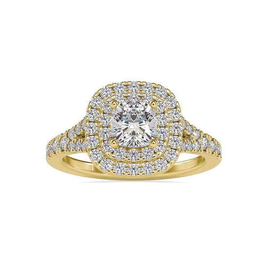 Cushion Dual Halo Lab Diamond Engagement Ring Yellow / 18 KT