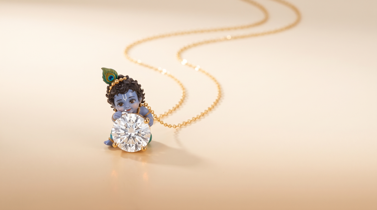 God Collection — Makhan Chor Bal Gopal lab diamond pendant by Fiona Diamonds