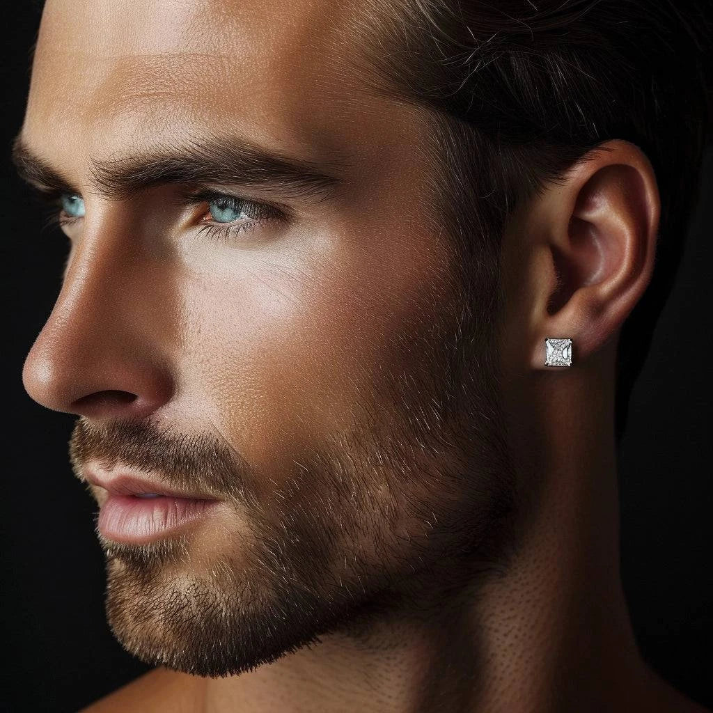 Shield Lab Diamond 2ct Princess Mens Stud - Fiona Diamonds - Fiona Diamonds