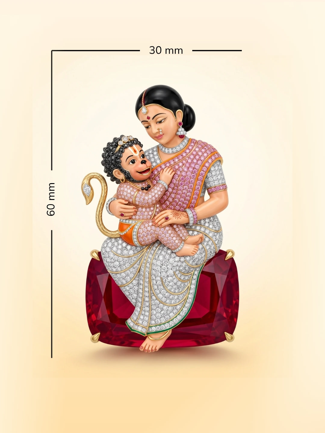 Anjana & Hanuman The Ruby The Sapphire Lab Diamond Brooch - Fiona Diamonds - Fiona Diamonds