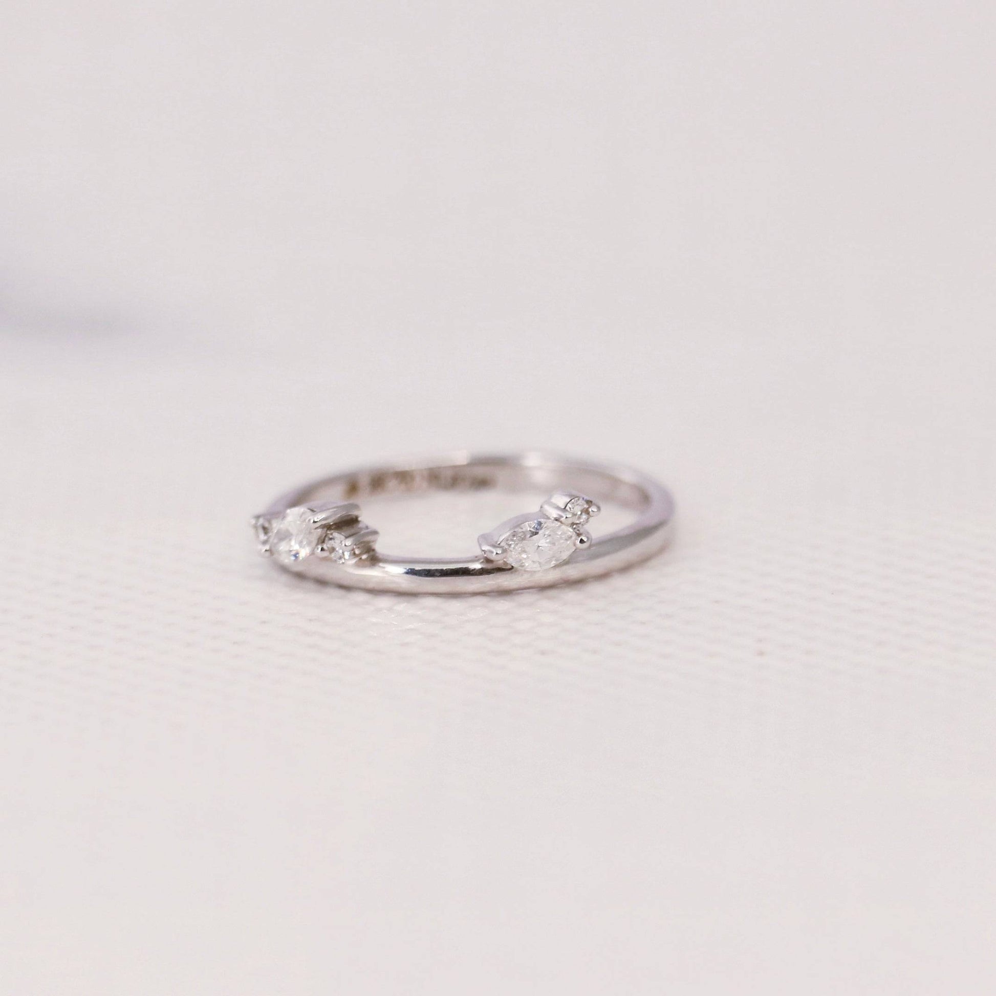 Side view of Vortexify Marquise Lab Diamond Designer Ring in 18K White Gold - Fiona Diamonds
