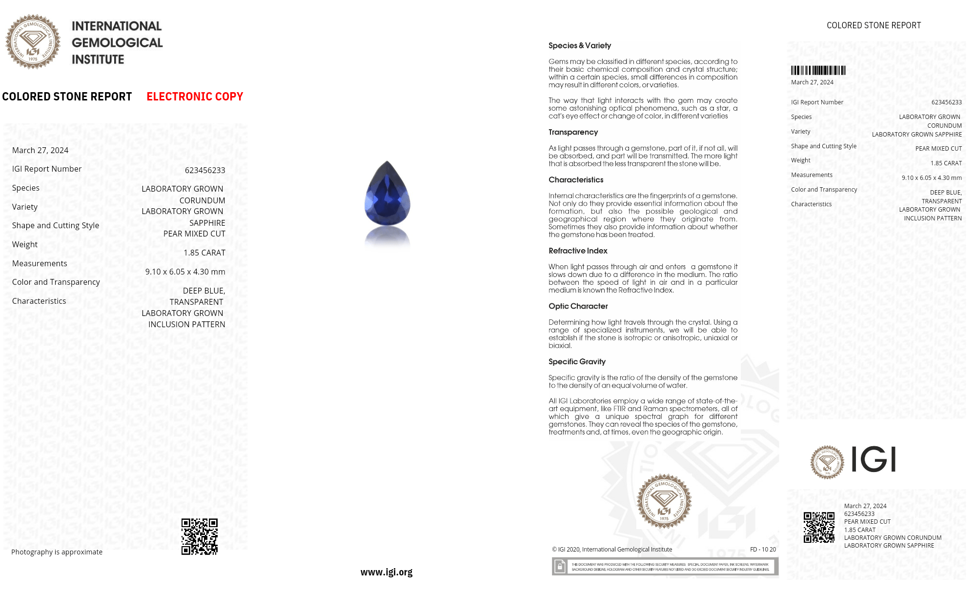 Lab Grown deep blue sapphire pear Shape 1.85ct | Exquisite Gemstones - Fiona Diamonds - Fiona Diamonds
