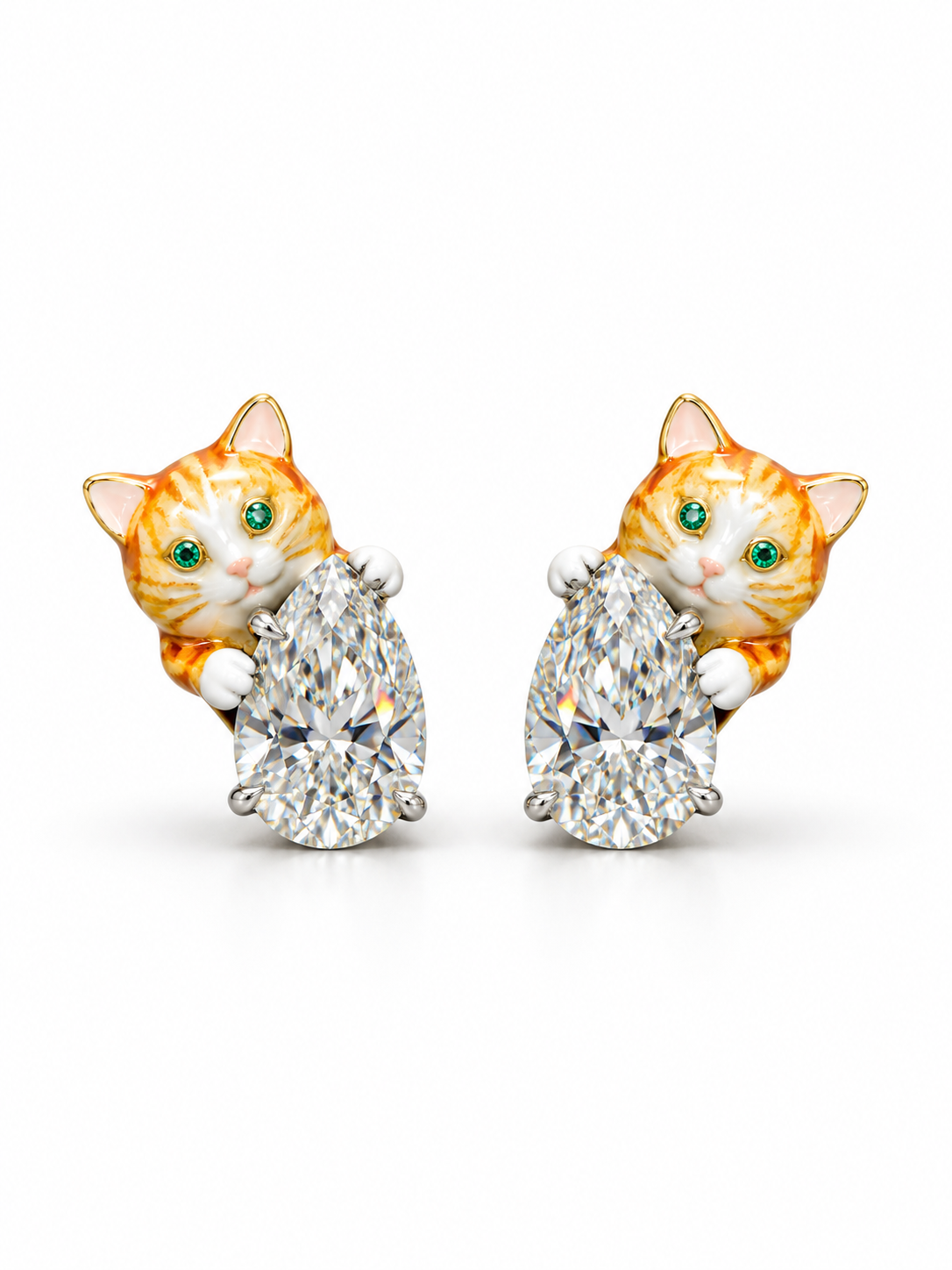 Felina Pear Peeping Cat Lab Diamond Earring