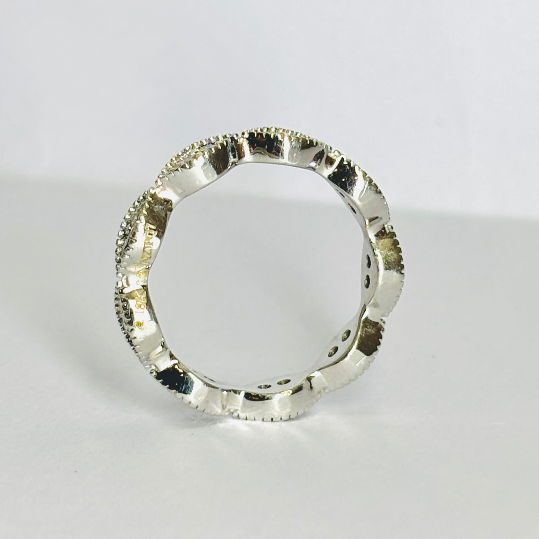 Fiona Diamonds Solace Knot Round Lab Diamond Designer Ring in 18K White Gold on hand