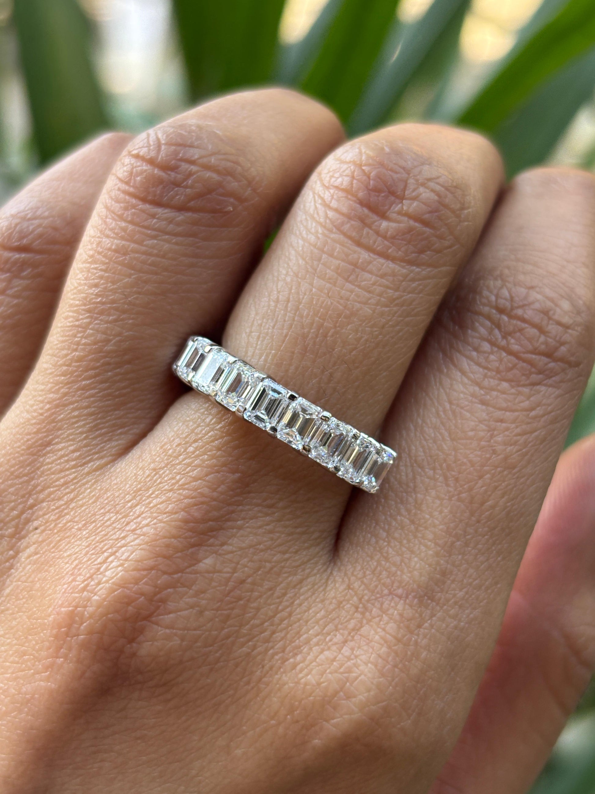 Side view of Ulivra Emerald Lab Diamond Eternity Ring in 18K White Gold - Fiona Diamonds