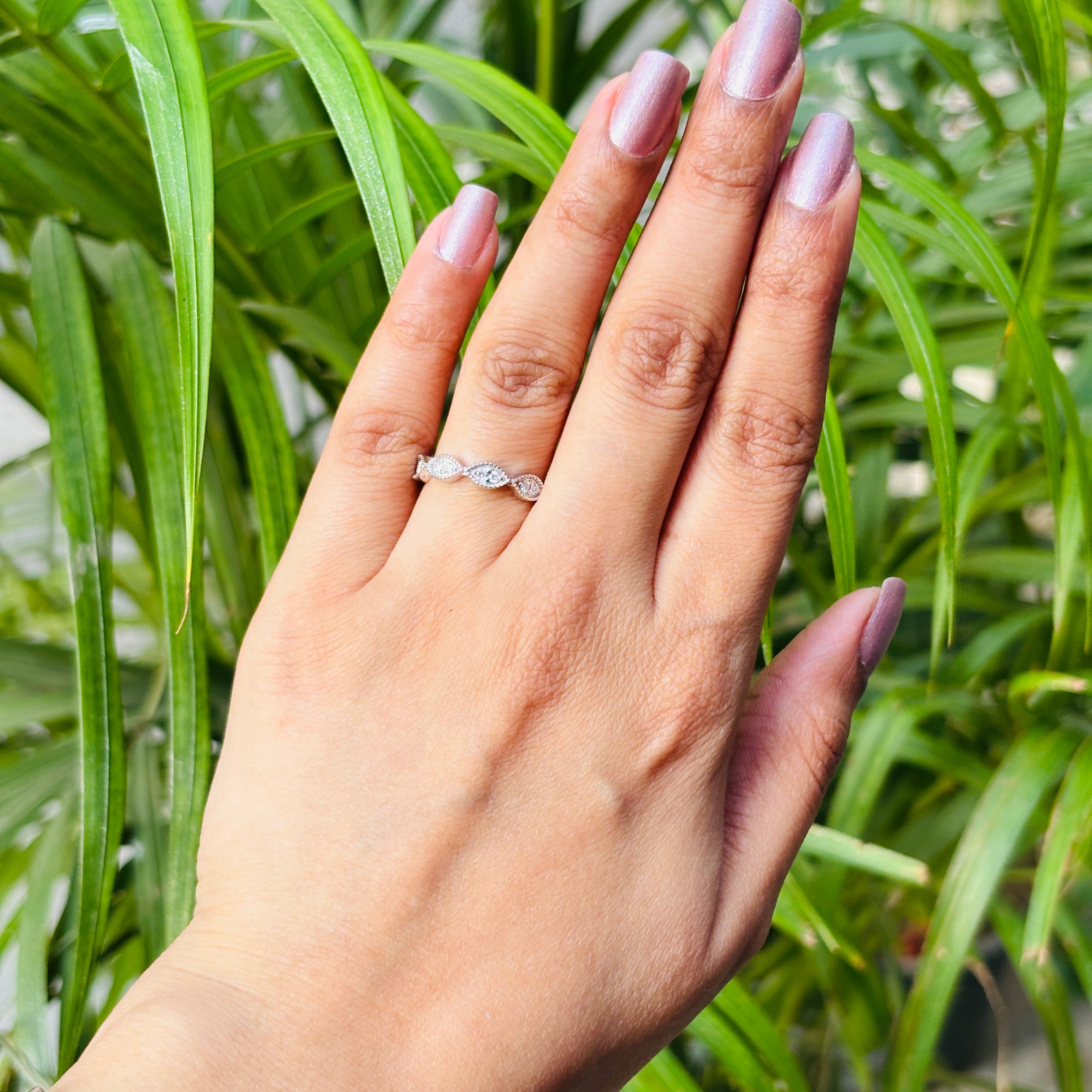 Close -up of Solace Knot Round Lab Diamond Designer Ring set in 18K White Gold by Fiona Diamonds