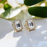 Acest 2ct Emerald Halo Lab Diamond Earring - Fiona Diamonds - Fiona Diamonds