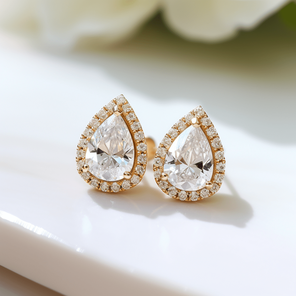 Ace sing 2ct Pear Halo Lab Diamond Earring - Fiona Diamonds - Fiona Diamonds