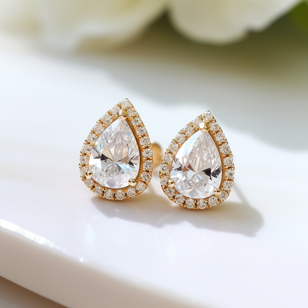 0.50 Pointer Pear Halo Lab Diamond Earring - Fiona Diamonds - Fiona Diamonds