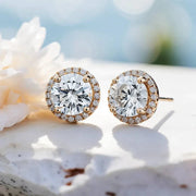 Alex 3ct Round Halo Lab Diamond Earring - Fiona Diamonds - Fiona Diamonds