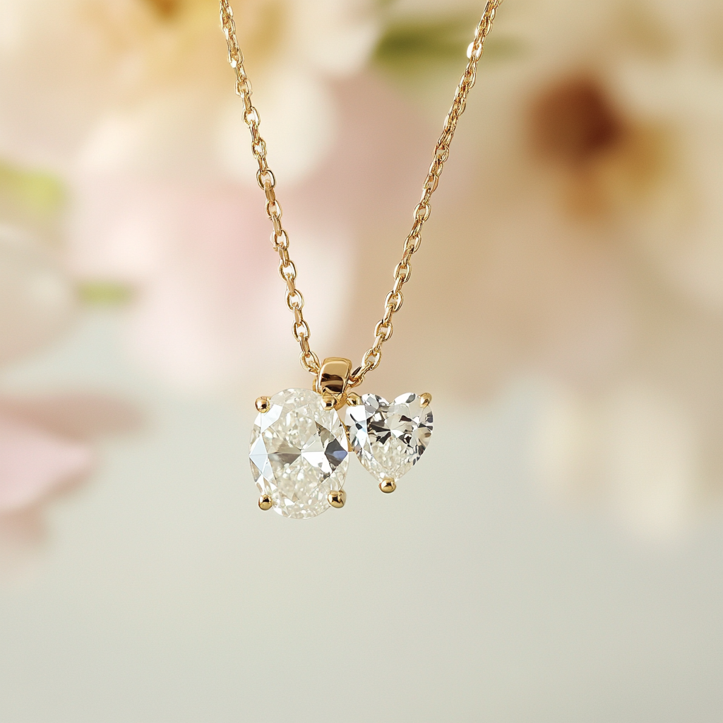 Jorvessa Lab Diamond Toi et Moi Pendant - Fiona Diamonds - Fiona Diamonds
