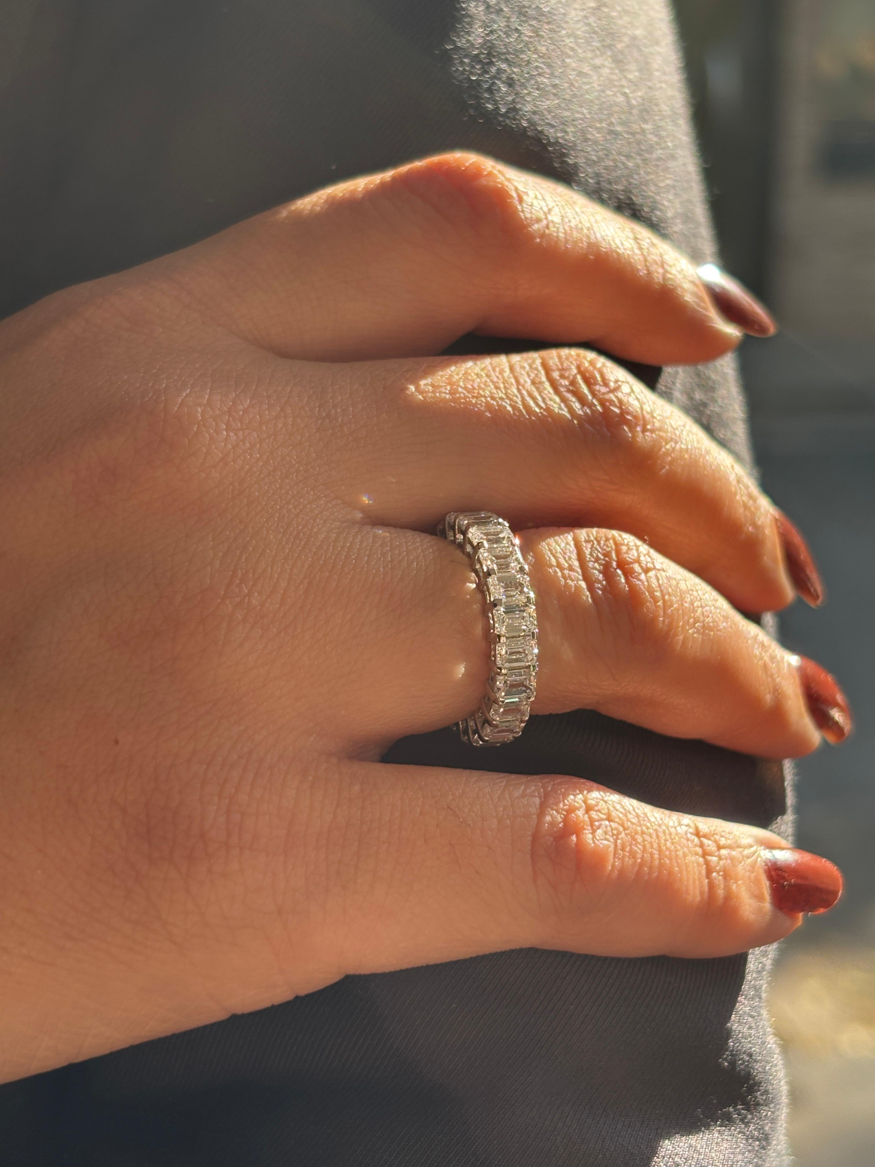 Fiona Diamonds Aelivra Emerald Lab Diamond Eternity Ring in 18K White Gold on hand