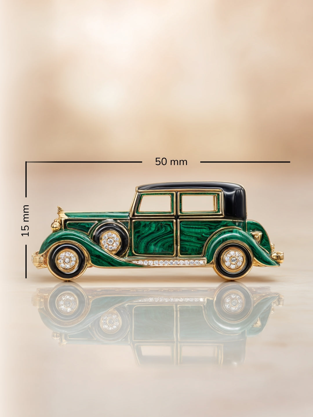 Malachite Royale Car Lab Diamond Brooch - Fiona Diamonds - Fiona Diamonds