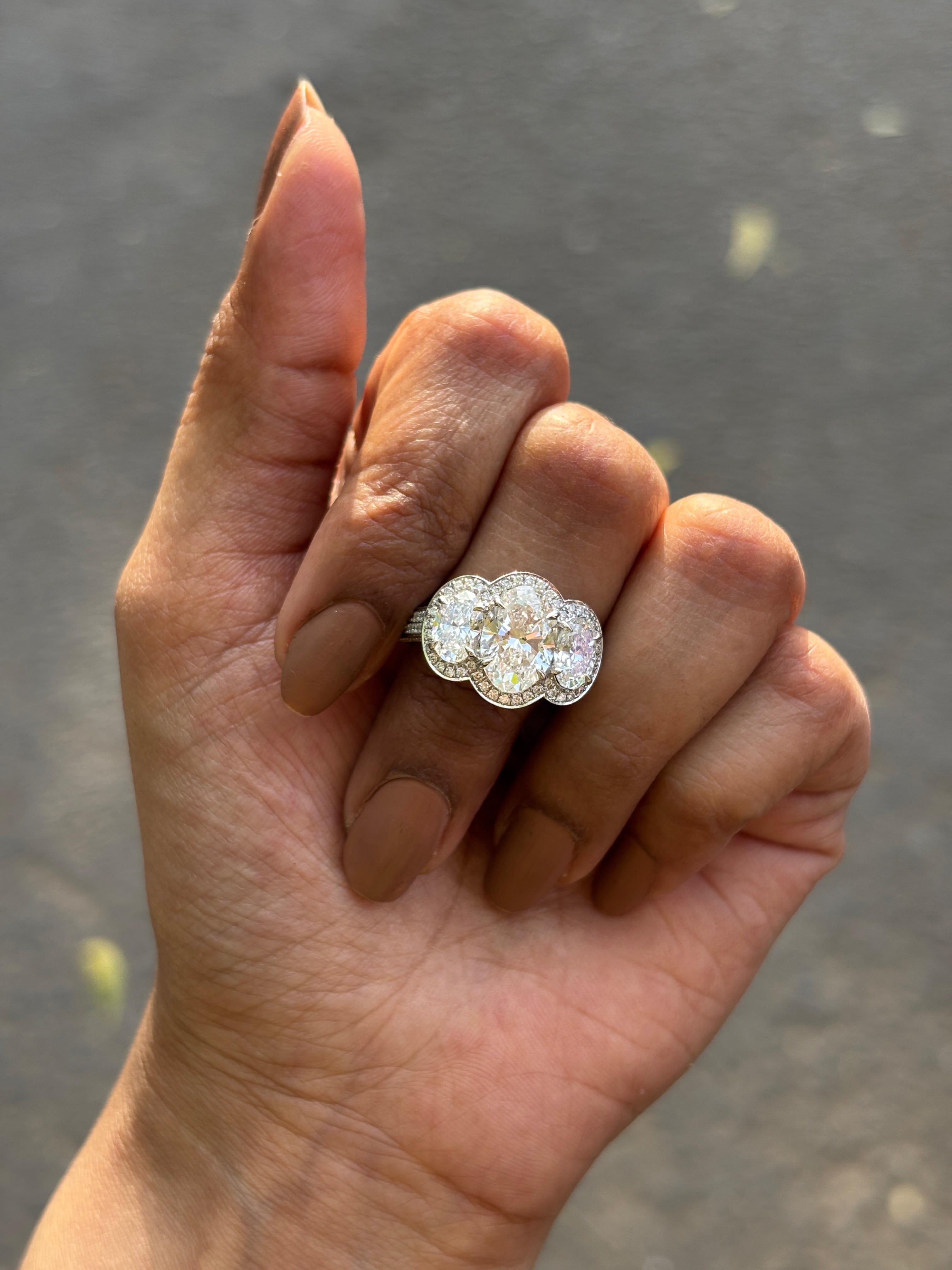 Fiona Diamonds Kalliope Oval Lab Diamond Three Stone Ring in 14K White Gold on hand