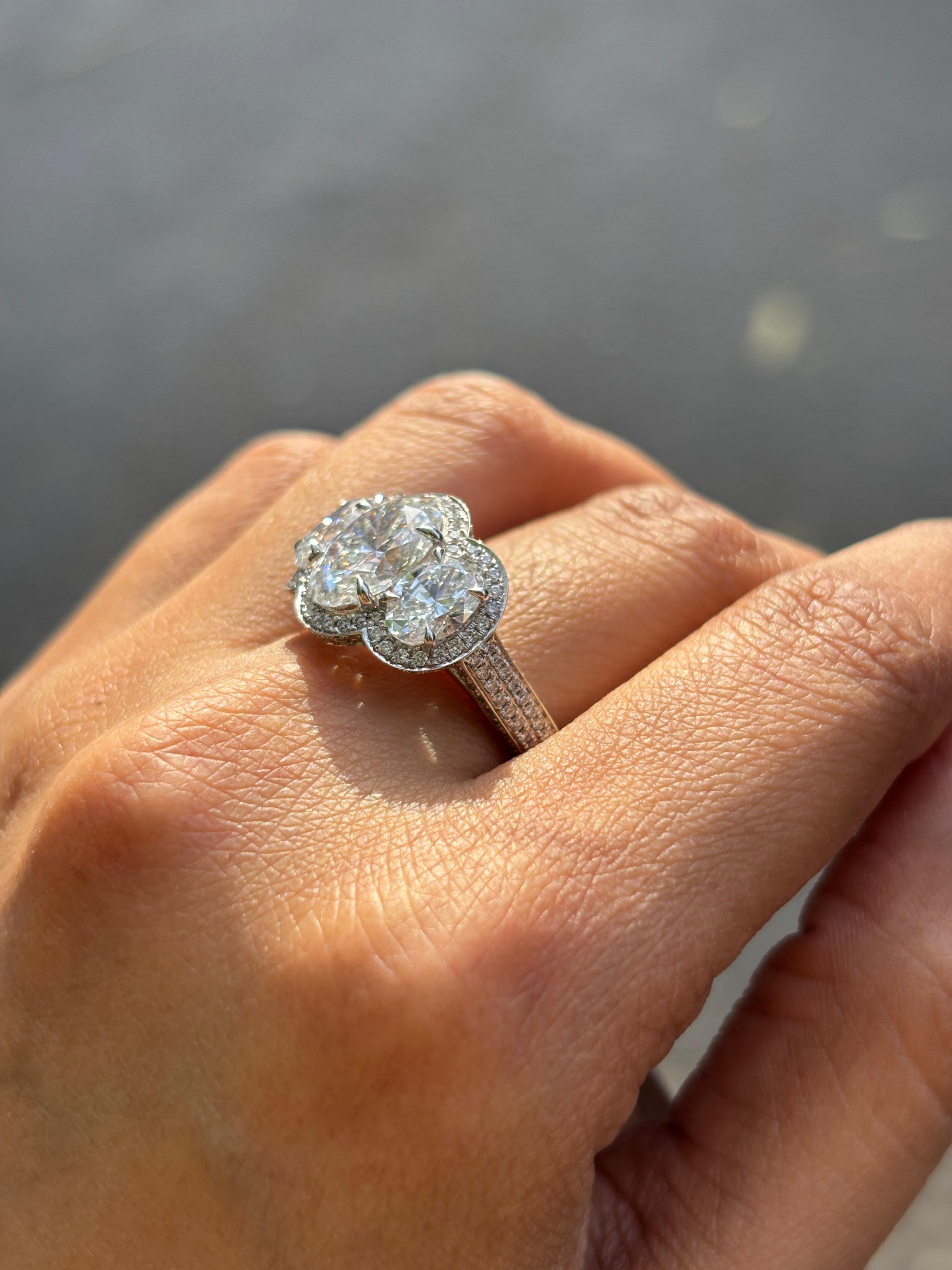 Top view of Kalliope Oval Lab Diamond Three Stone Ring in 14K White Gold - Fiona Diamonds