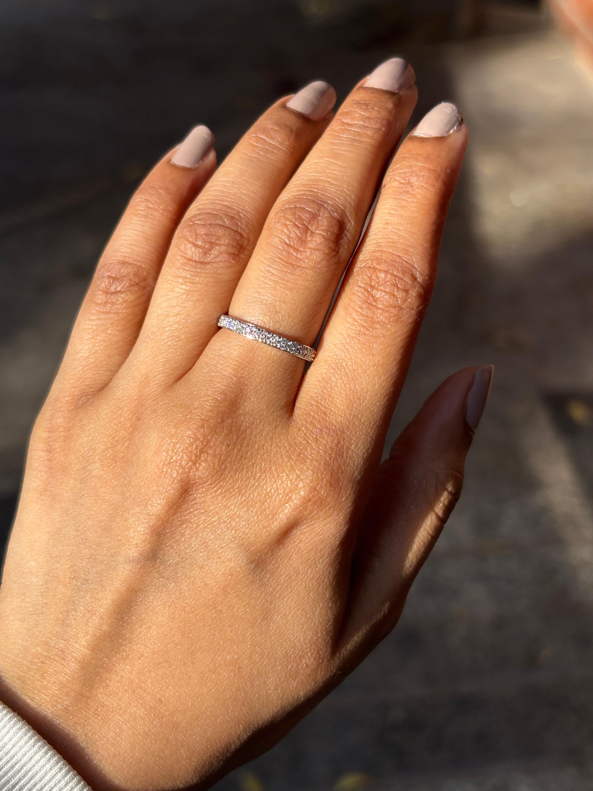 Top view of Leda Round Lab Diamond Eternity Ring in 14K White Gold - Fiona Diamonds