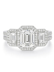 Yara Emerald Lab Diamond Three Stone Ring in 14K White Gold by Fiona Diamonds