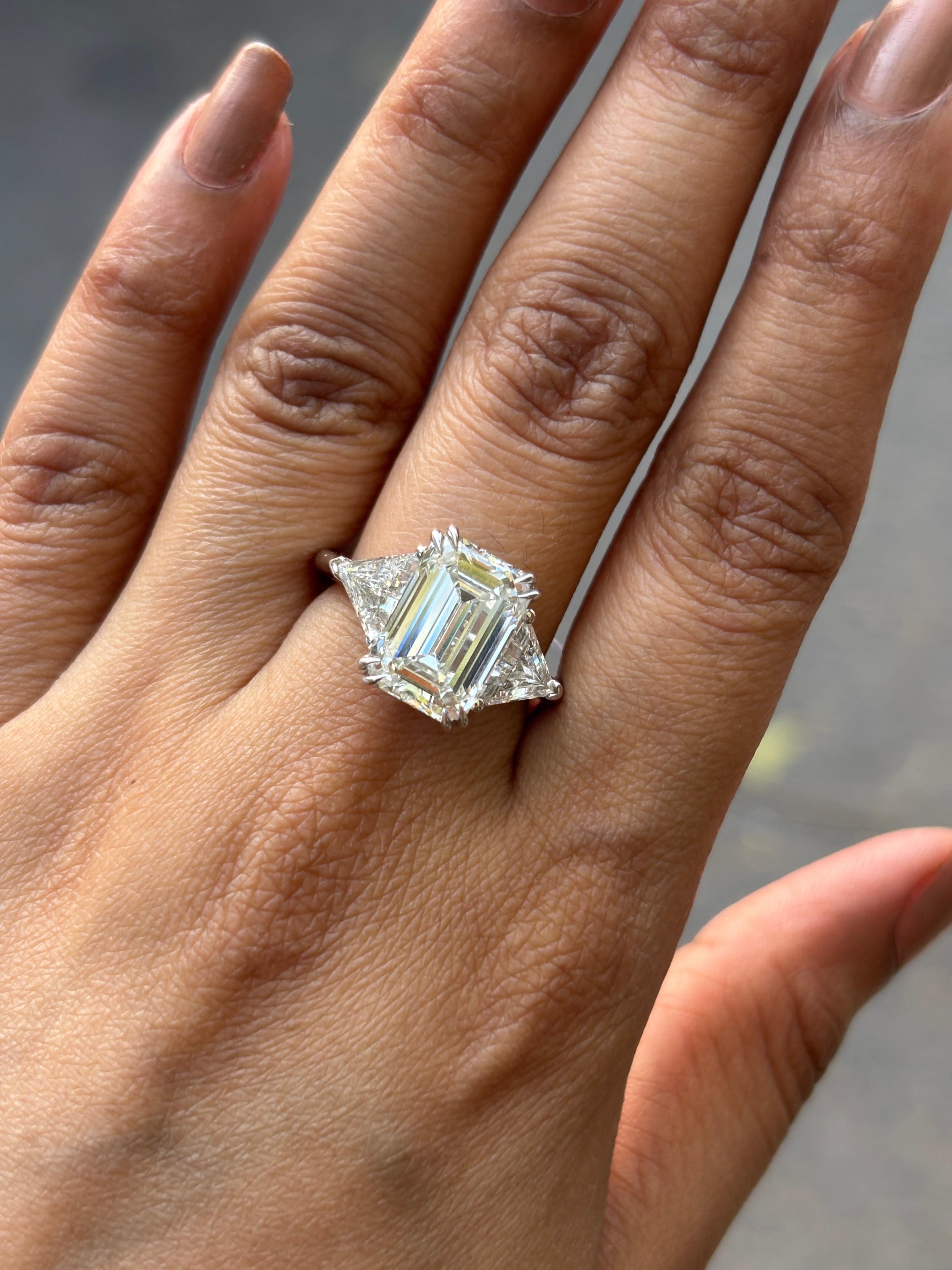 Fiona Diamonds Bin Emerald Lab Diamond Three Stone Ring in 14K White Gold on hand