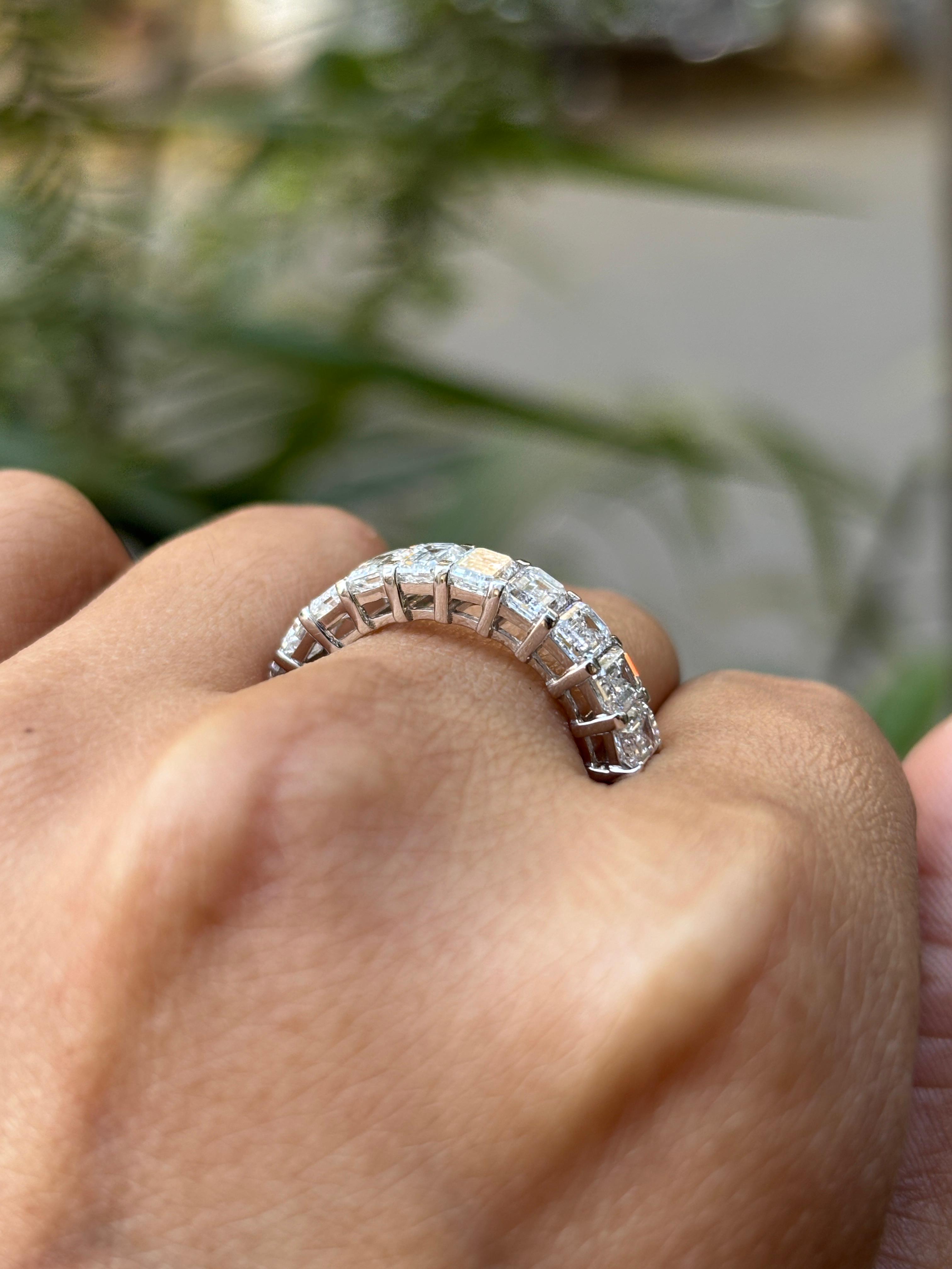 Close-up of Ulivra Emerald Lab Diamond Eternity Ring set in 18K White Gold by Fiona Diamonds