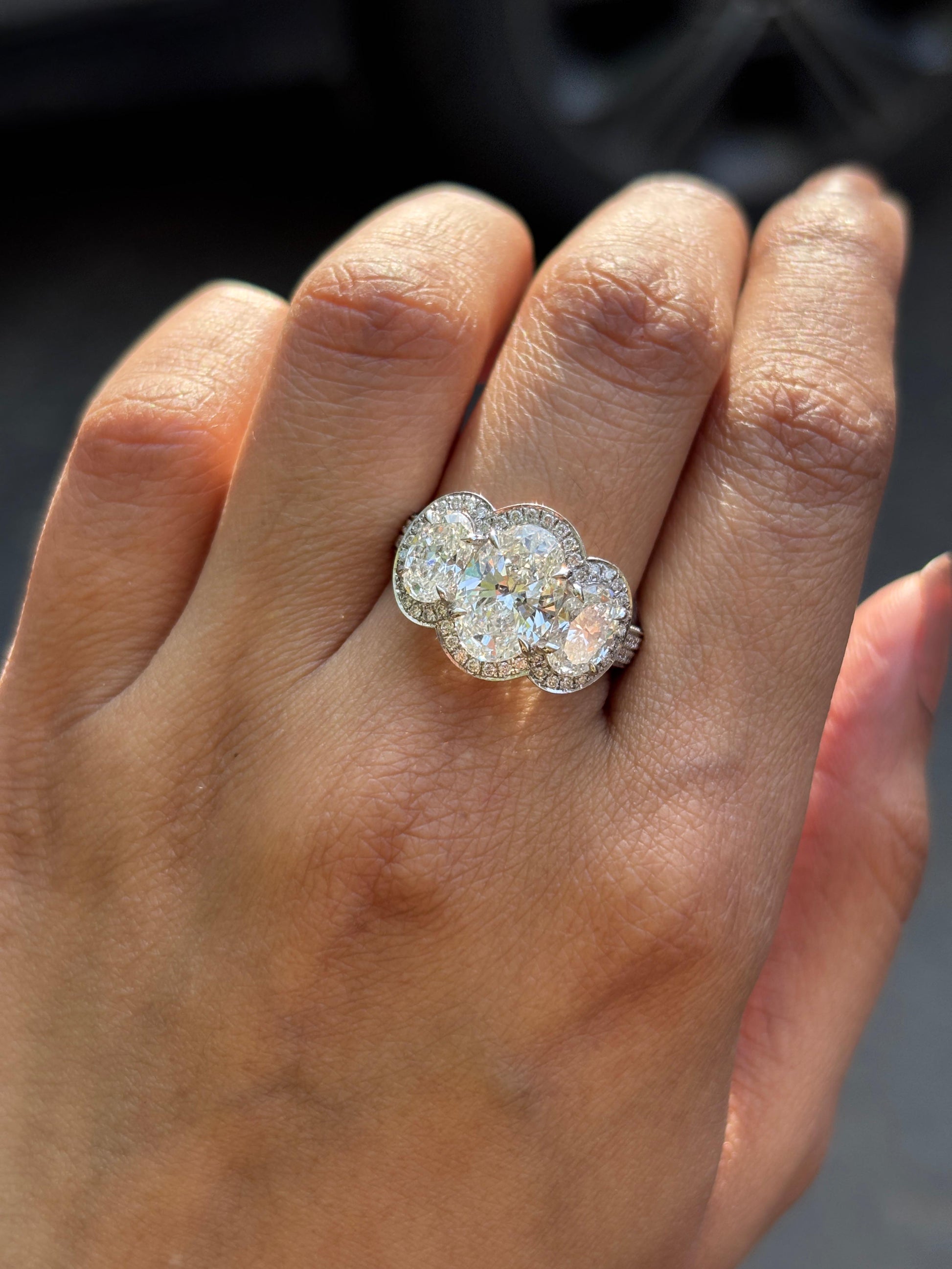 Elegant Kalliope Oval Lab Diamond Three Stone Ring in 14K White Gold by Fiona Diamonds