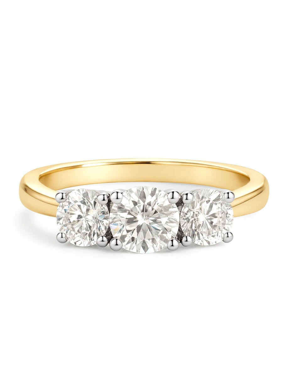 1.28ct Round Three Stone Round Lab Diamond Three Stone Ring in 14K Yellow Gold by Fiona Diamonds