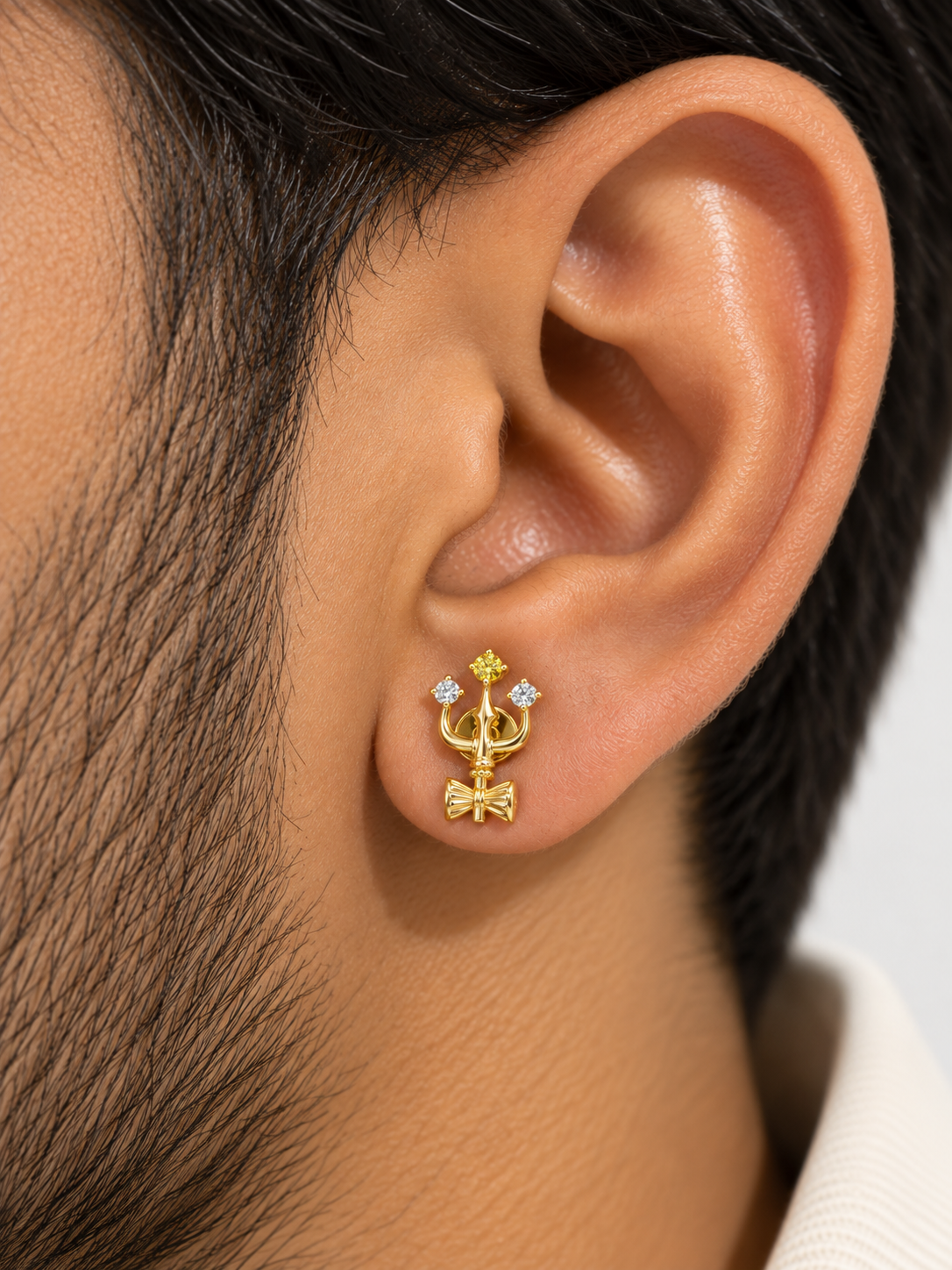 Shivshakti Trishul Damru Lab Diamond Stud Earring