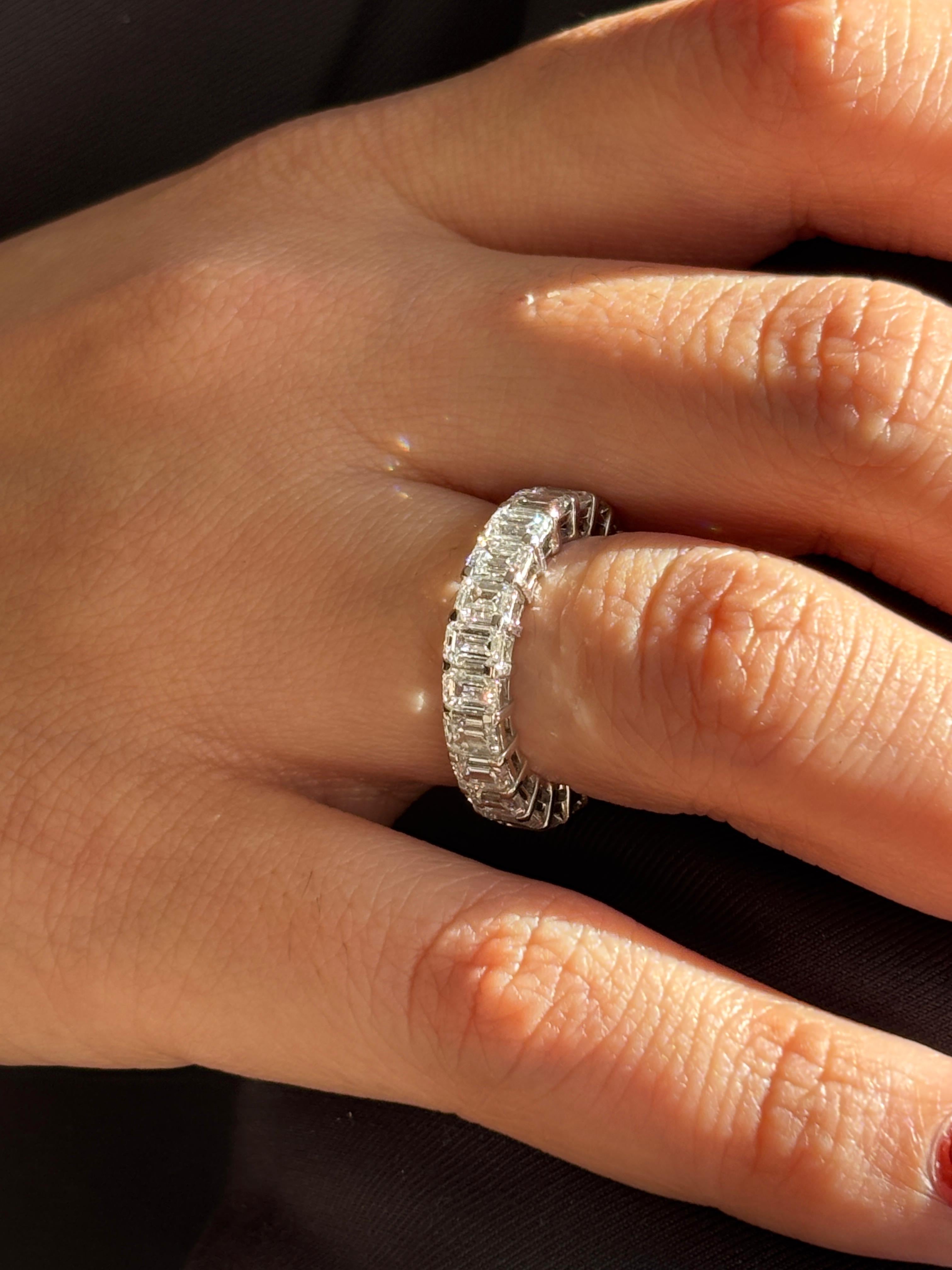 Close-up of Aelivra Emerald Lab Diamond Eternity Ring set in 18K White Gold by Fiona Diamonds