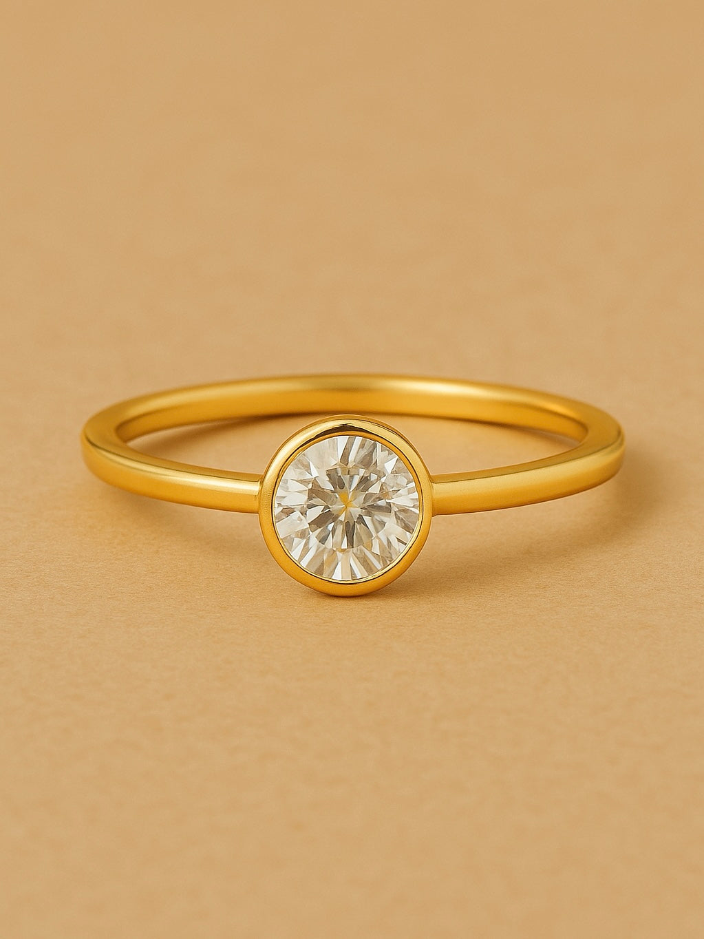 Side profile of Kiyaara 53 Pointer Round Lab Diamond Classic Solitaire Ring in 18K Yellow Gold Fiona Diamonds