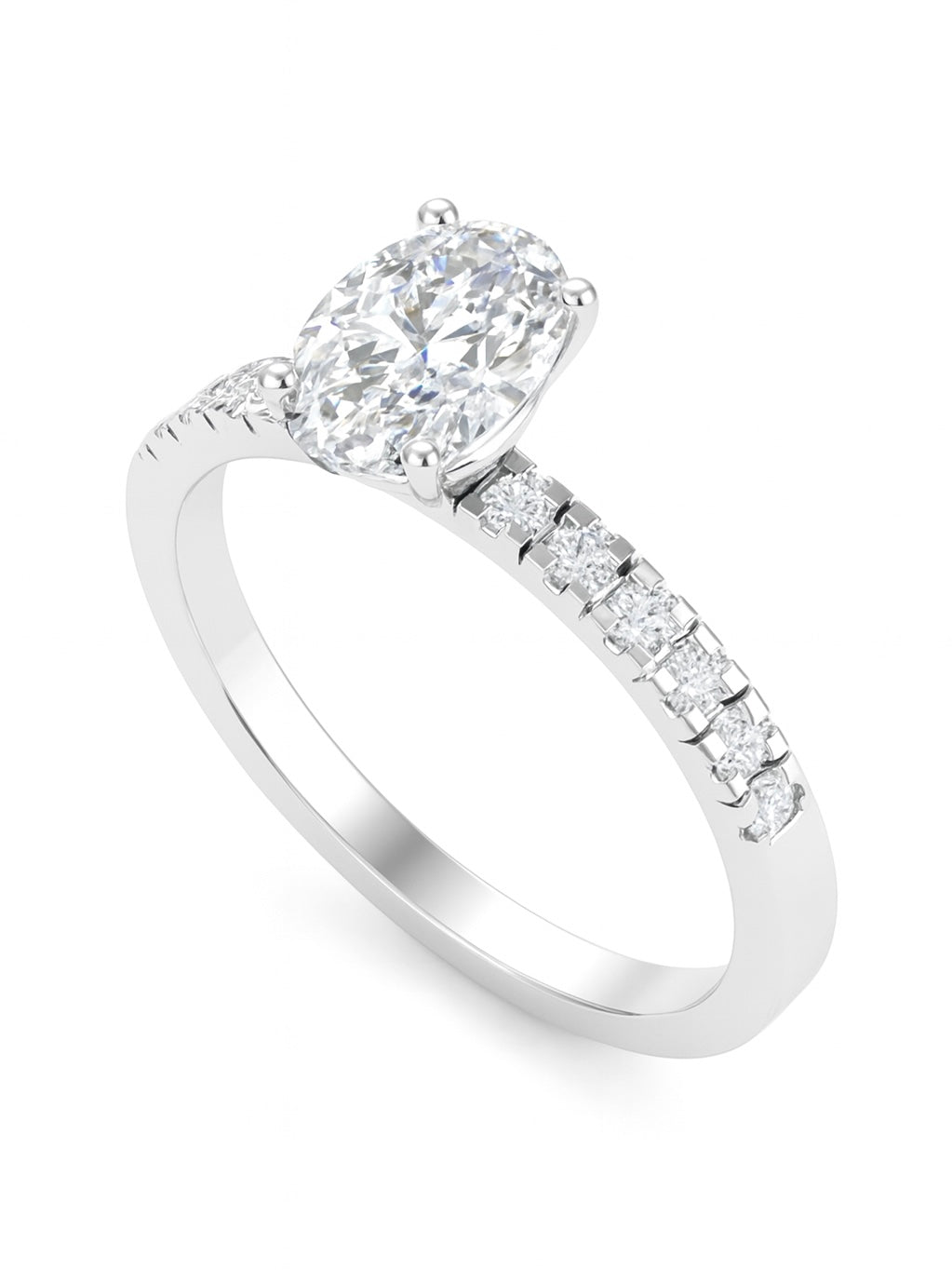 Side view of Yingyue 1ct Oval Lab Diamond Side Stone Solitaire Ring in 14K White Gold  Fiona Diamonds