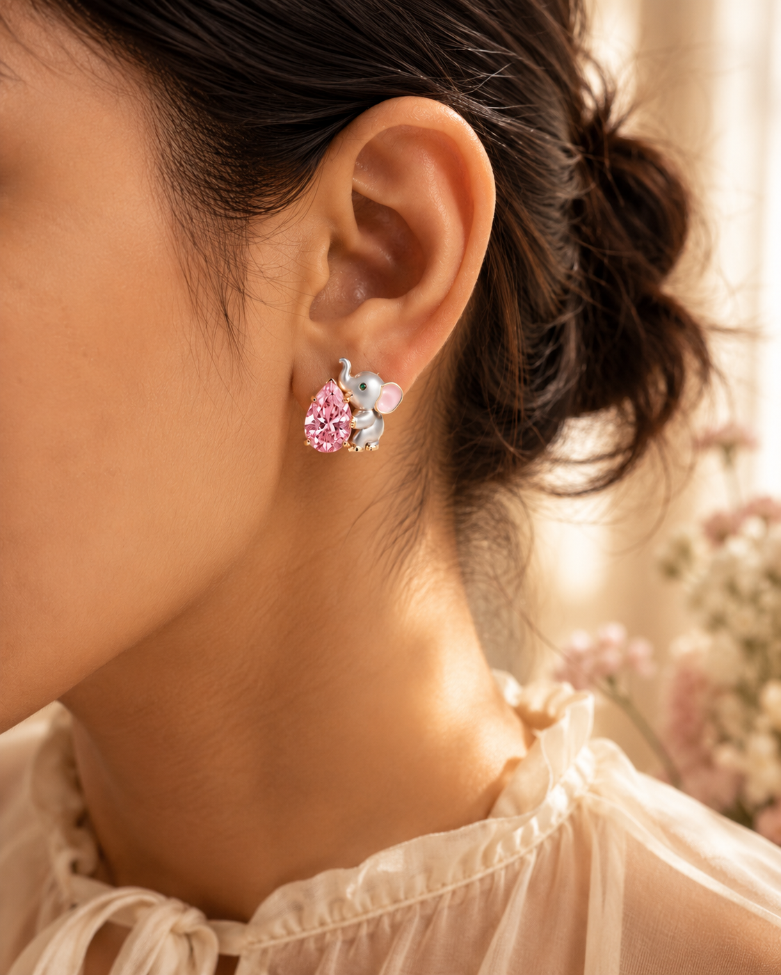 Eleva Pink Pear Peeping Lab Diamond Earring