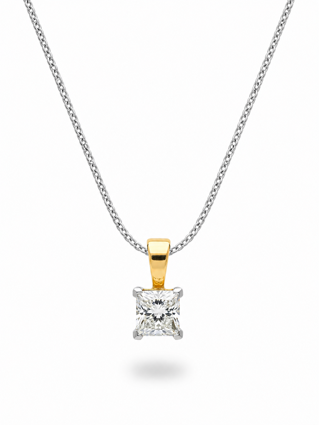 Solace Teardrop Princess Lab Diamond Solitaire Pendant in 18K Yellow Gold by Fiona Diamonds