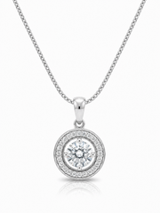 Nimbus Charm Round Lab Diamond Halo Pendant in 18K White Gold by Fiona Diamonds