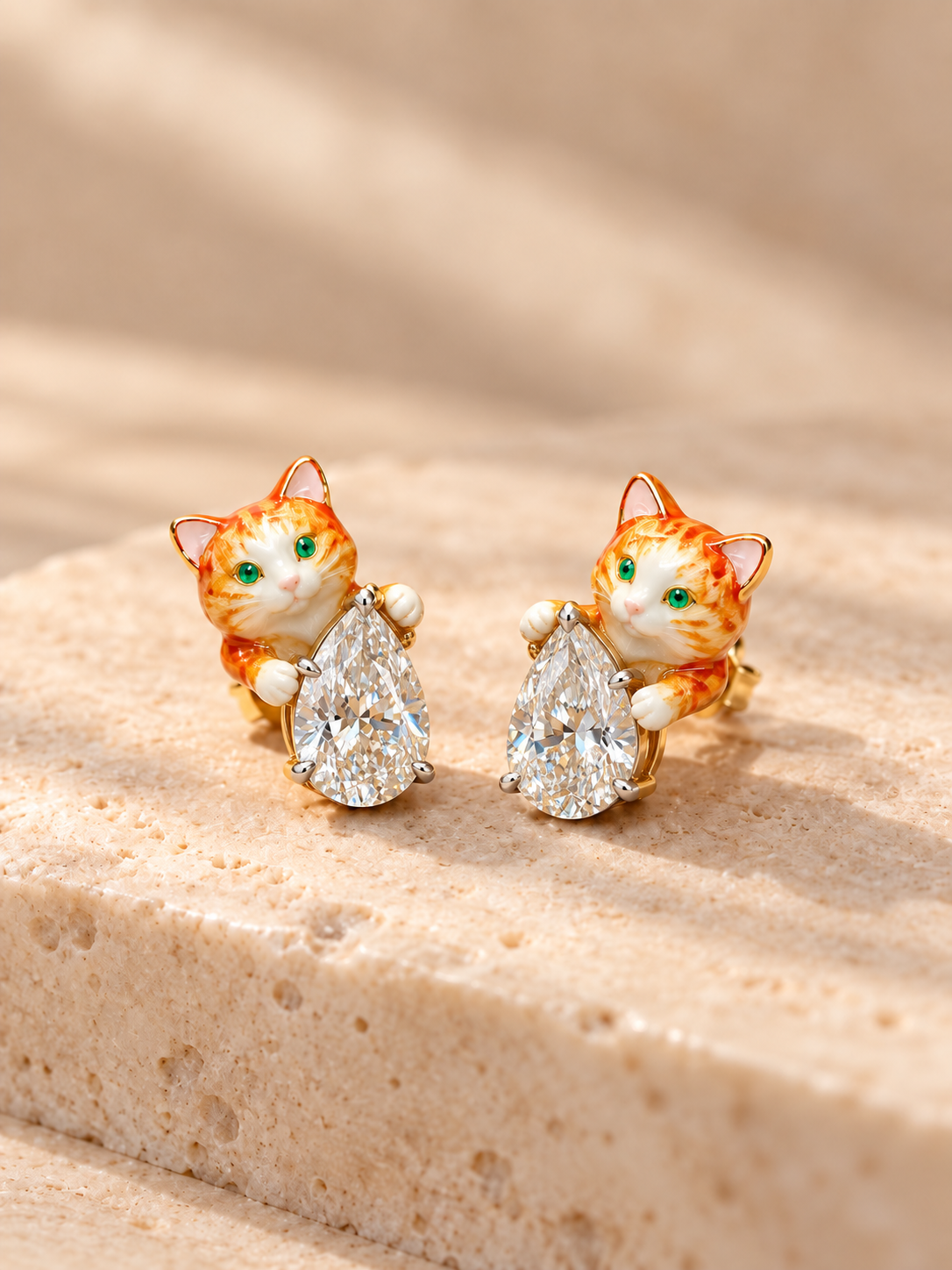 Felina Pear Peeping Cat Lab Diamond Earring