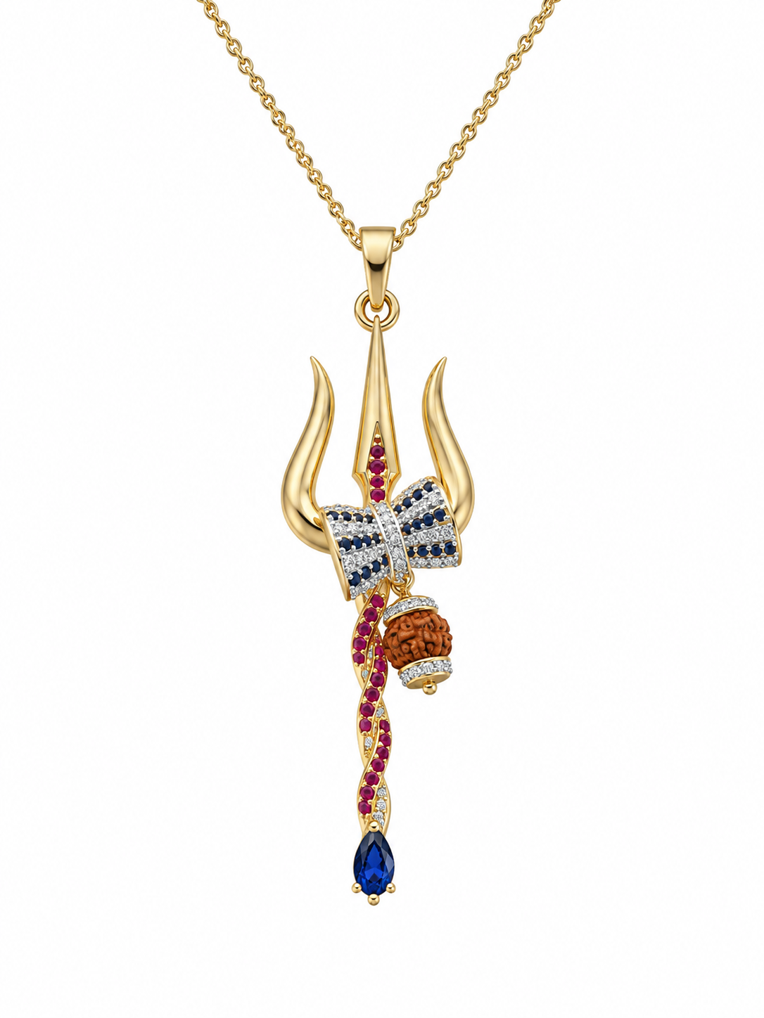 Neelkanth Rudraksha Trishul Lab Diamond Pendant