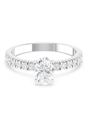 Yingyue 1ct Oval Lab Diamond Side Stone Solitaire Ring in 14K White Gold by Fiona Diamonds