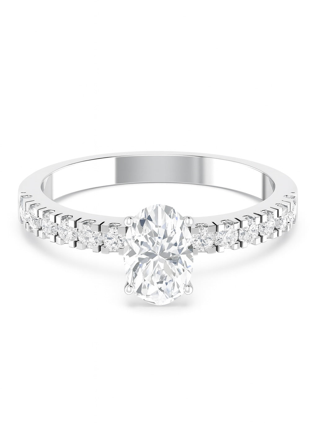 Yingyue 1ct Oval Lab Diamond Side Stone Solitaire Ring in 14K White Gold by Fiona Diamonds