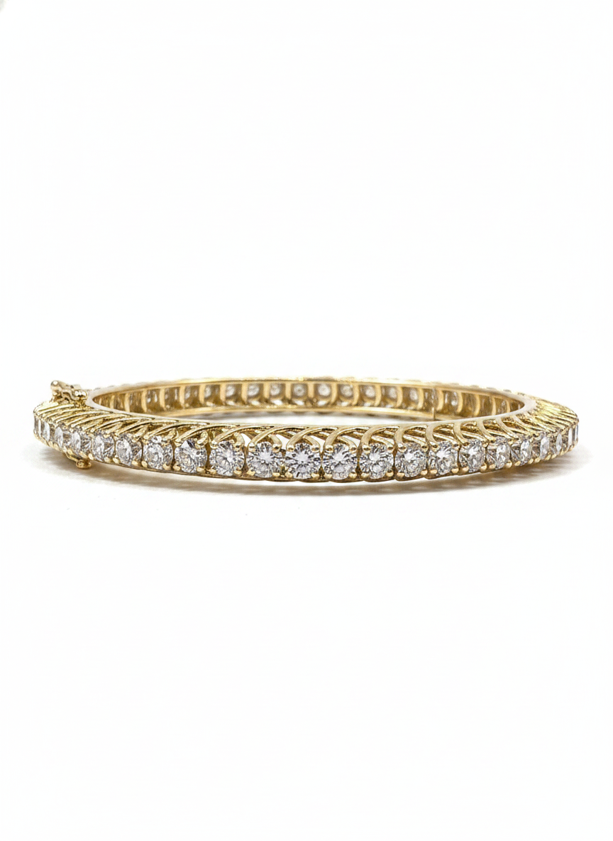 Jorin Crest Round Lab Diamond Solitaire Bangle in 14K Yellow Gold by Fiona Diamonds