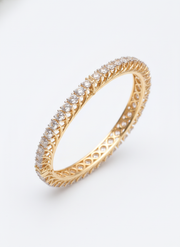 Lumen Cuff Round Lab Diamond Solitaire Bangle in 18K Yellow Gold by Fiona Diamonds