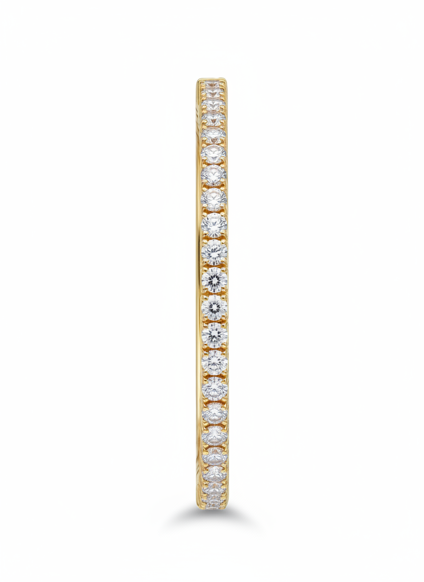 Side view of Lumen Cuff Round Lab Diamond Solitaire Bangle in 18K Yellow Gold - Fiona Diamonds