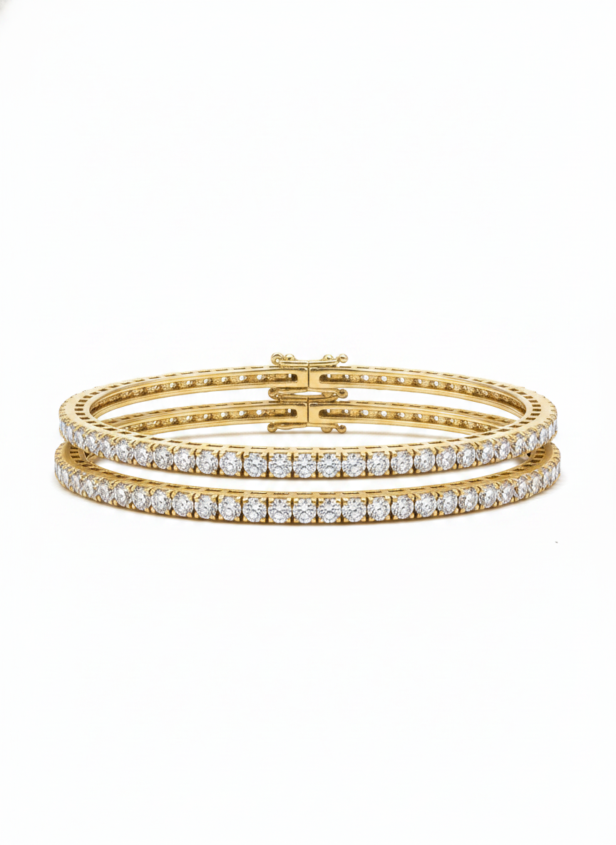 Close-up of Kasiel Drift Round Lab Diamond Solitaire Bangle in 14K Yellow Gold by Fiona Diamonds