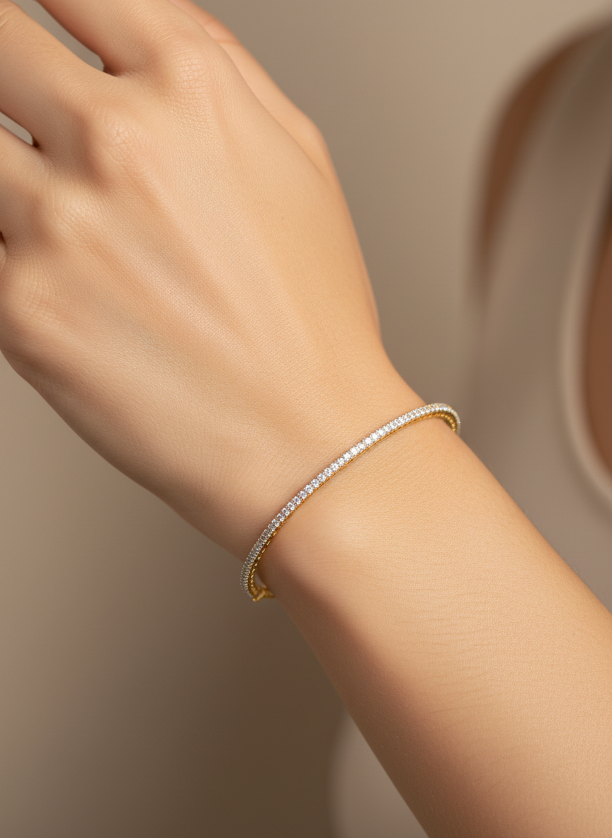 Side view of Celvoria Rise Round Lab Diamond Solitaire Bangle in 14K Yellow Gold - Fiona Diamonds