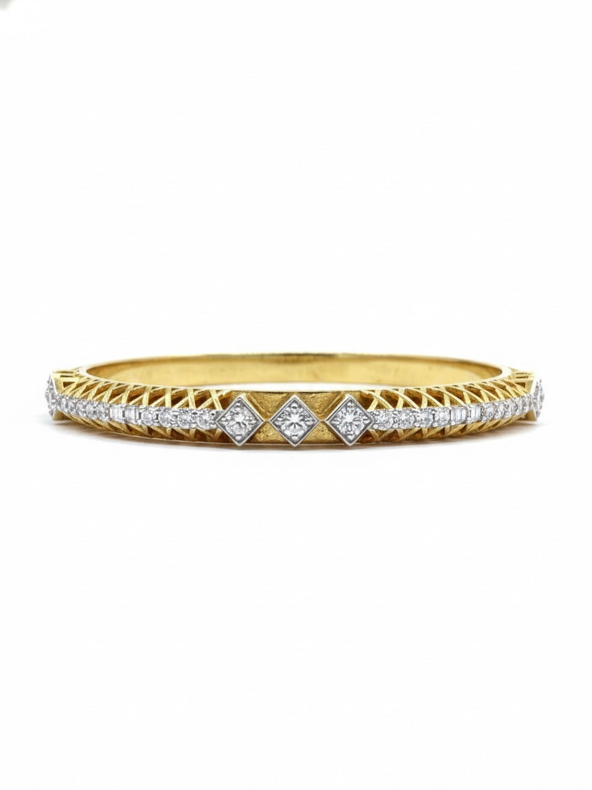 Avyx Arc Round Lab Diamond Solitaire Bangle in 14K Yellow Gold by Fiona Diamonds