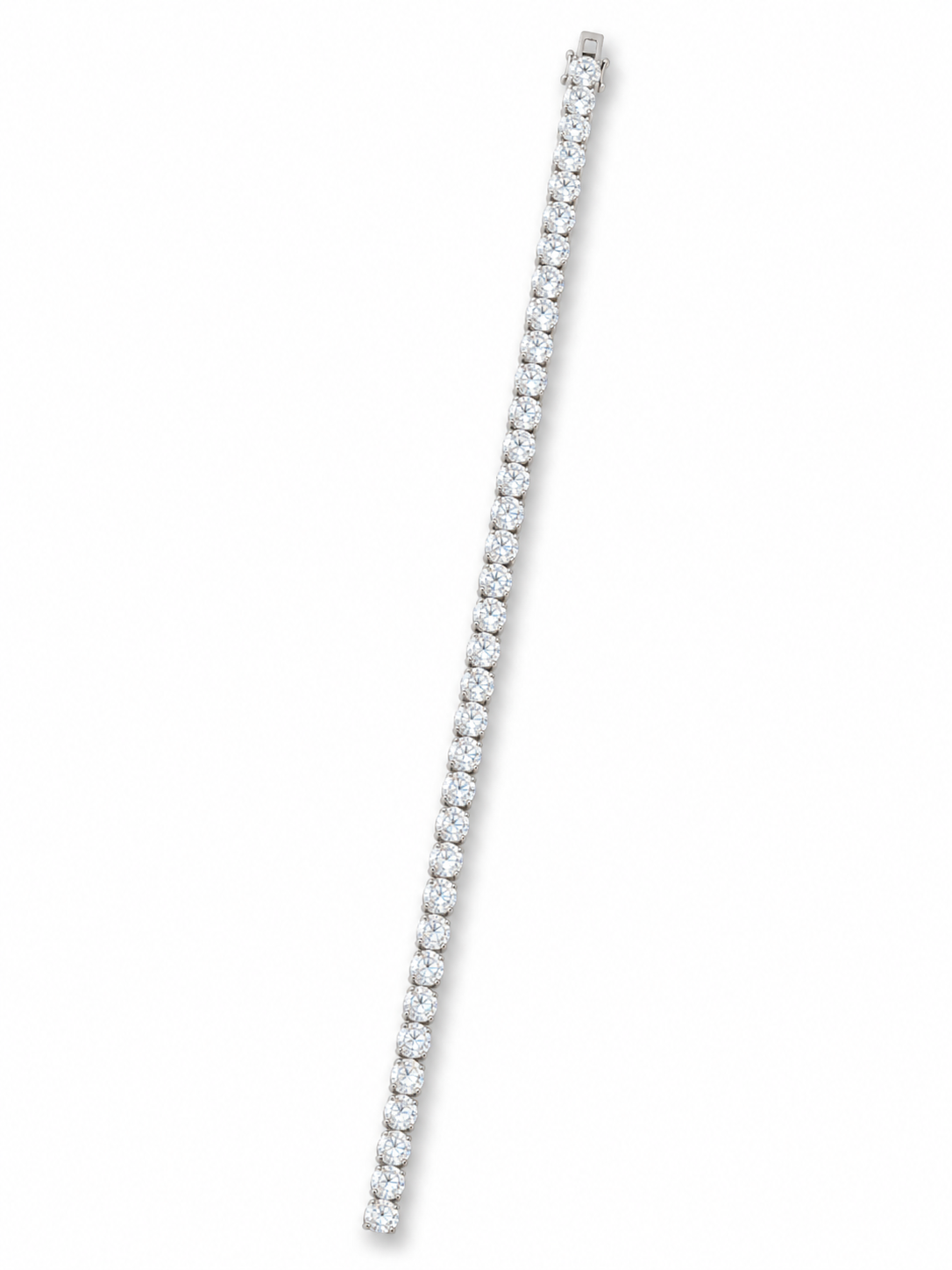 Side view of Lyrith Flare Round Lab Diamond Tennis Bracelet in 18K White Gold - Fiona Diamonds