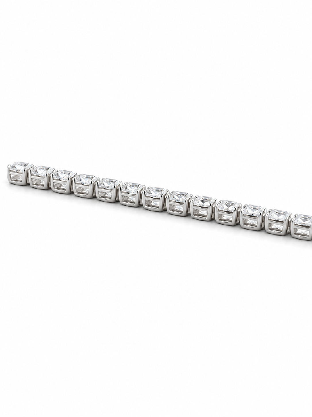 Close-up of Lyrith Flare Round Lab Diamond Tennis Bracelet in 18K White Gold by Fiona Diamonds
