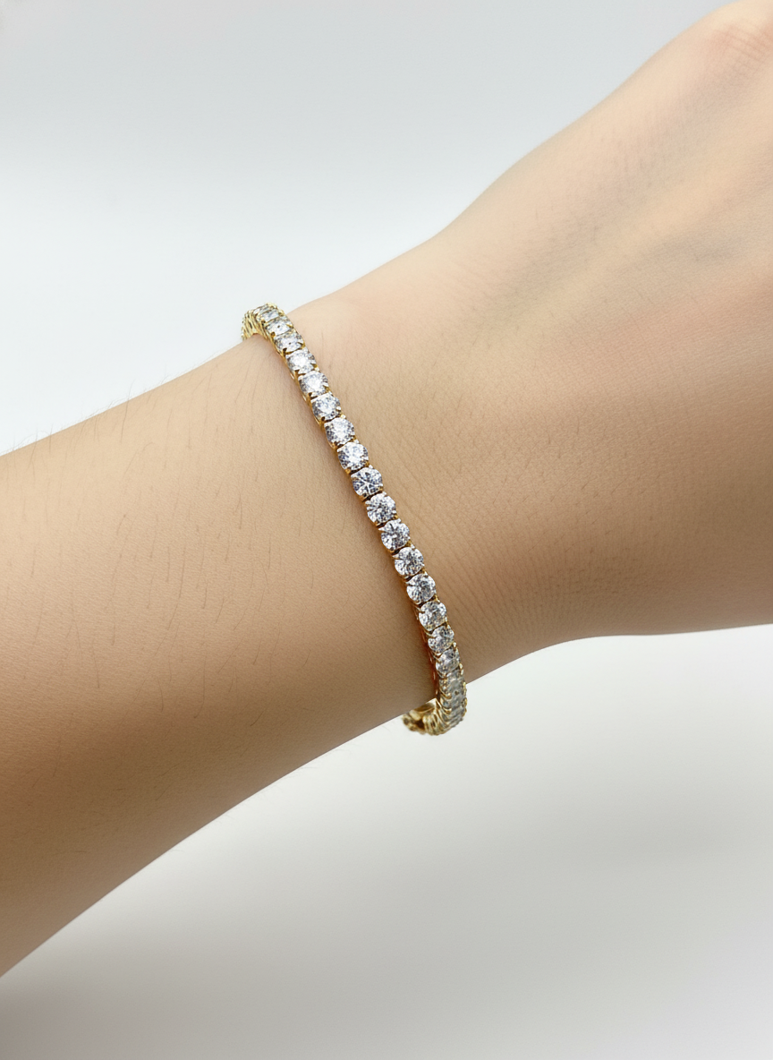 Lyrith Flare Round Lab Diamond Tennis Bracelet in 18K White Gold by Fiona Diamonds