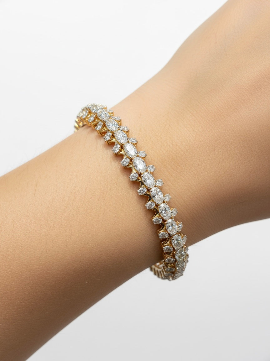 Side view of Celeste Arc Oval Lab Diamond Solitaire Bangle in 14K Rose Gold - Fiona Diamonds